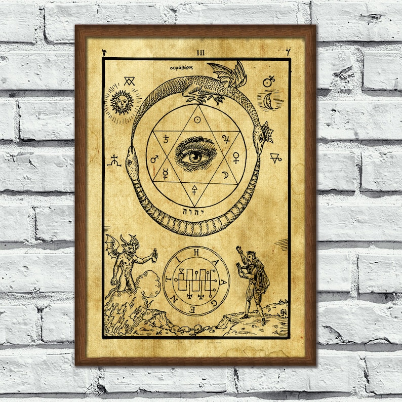 Alchemy ouroboros , Alchemy print, alchemical illustration, Gothic, Ancient art, occult, medieval poster, magick, esoteric home decor image 1