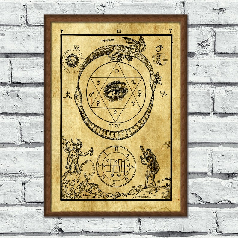 Alchemy ouroboros , Alchemy print, alchemical illustration, Gothic, Ancient art, occult, medieval poster, magick, esoteric home decor image 1