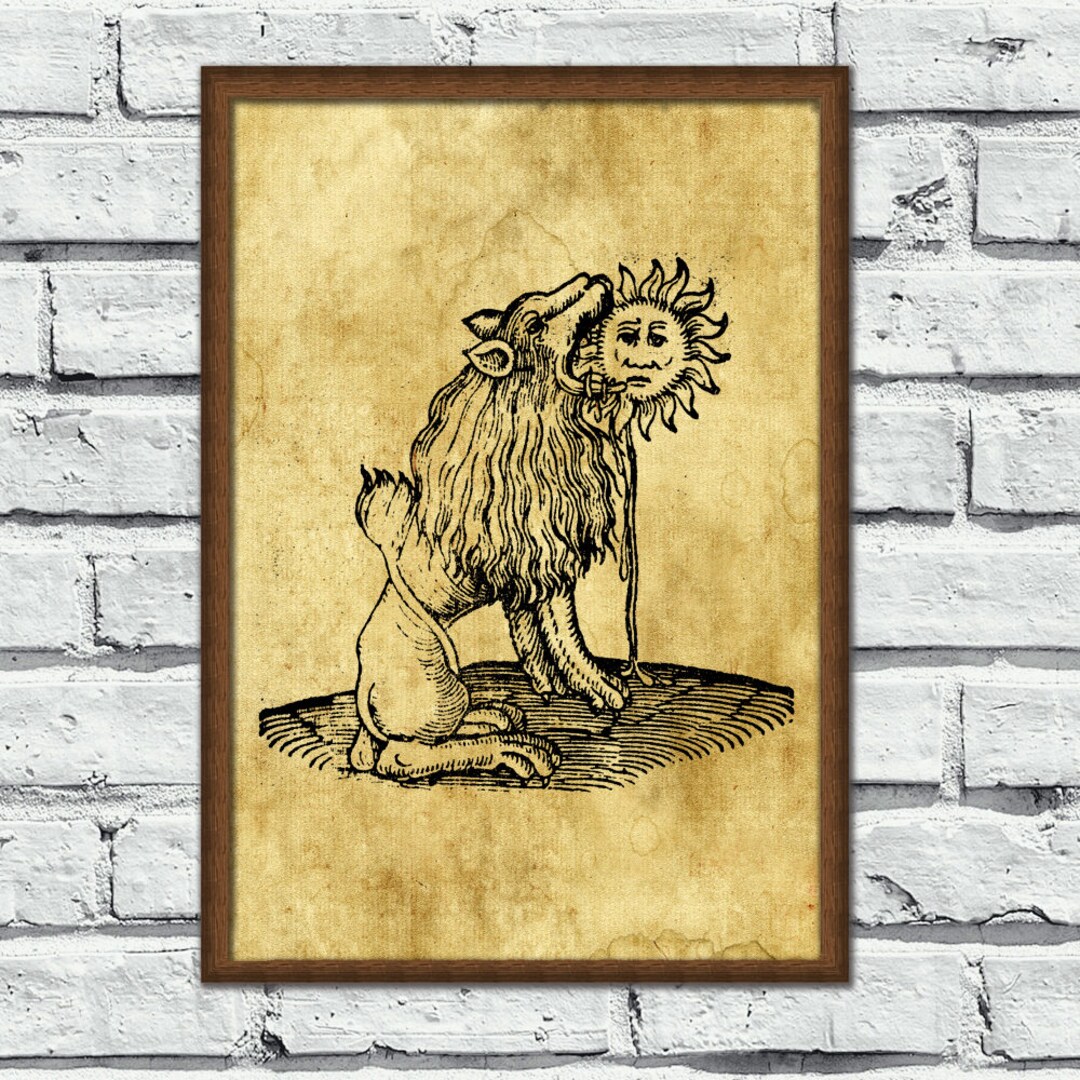Lion Eating the Sun, Alchemy Print, Alchemical Illustration, Gothic