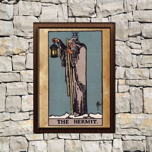 Tarot Hermit kaart afdrukken, leeftijd poster, Taro wand decor, occulte print, Hermit print, Tarot poster, Tarot print
