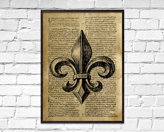 Fleur De Lis Aged Poster French Wall Decor Dictionary Print Etsy
