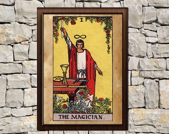 Tarot Magician card print, aged poster, Taro wall decor, Occult print, The Magician print, tarot poster, tarot print