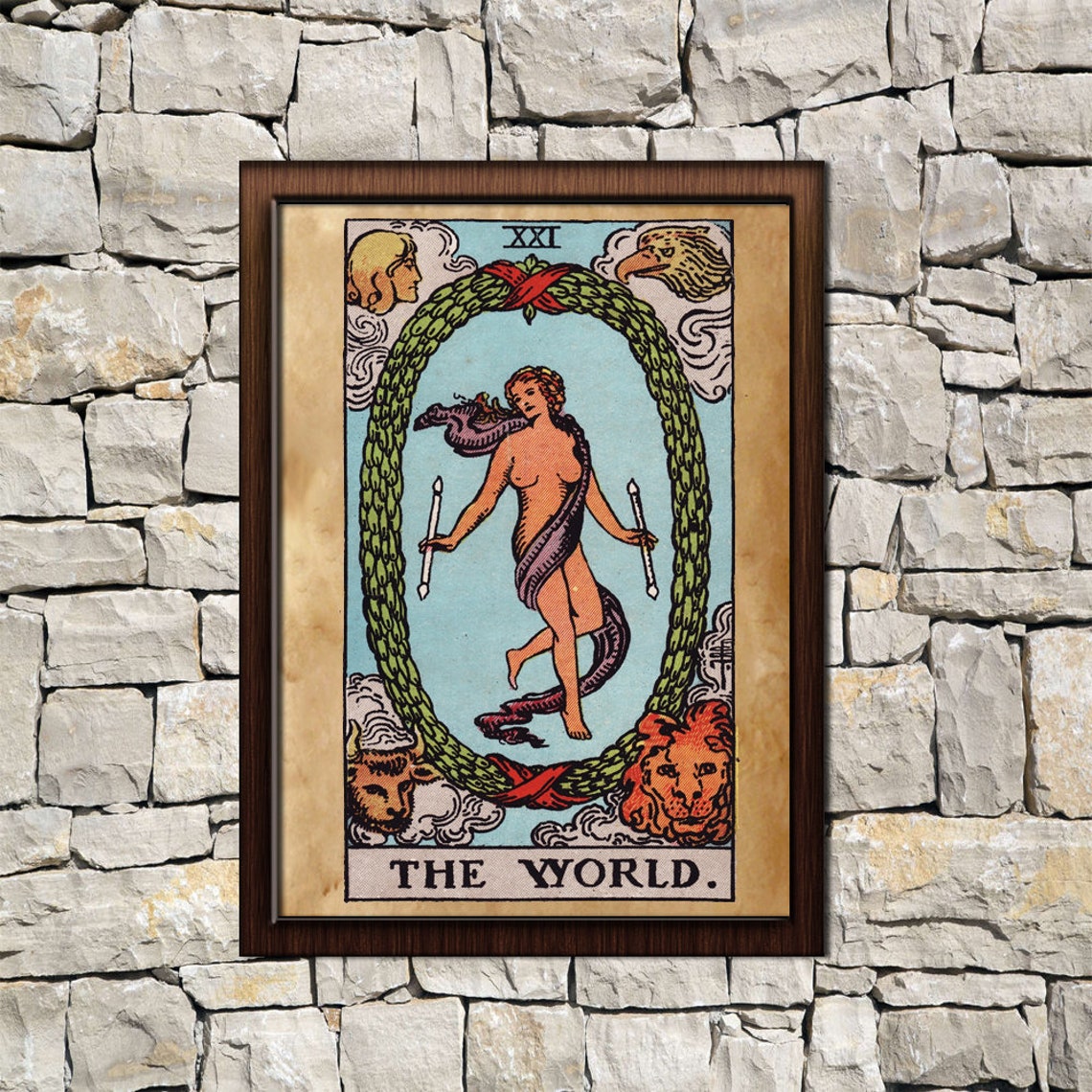Tarot World Card Print Aged Poster Taro Wall Decor Occult Etsy