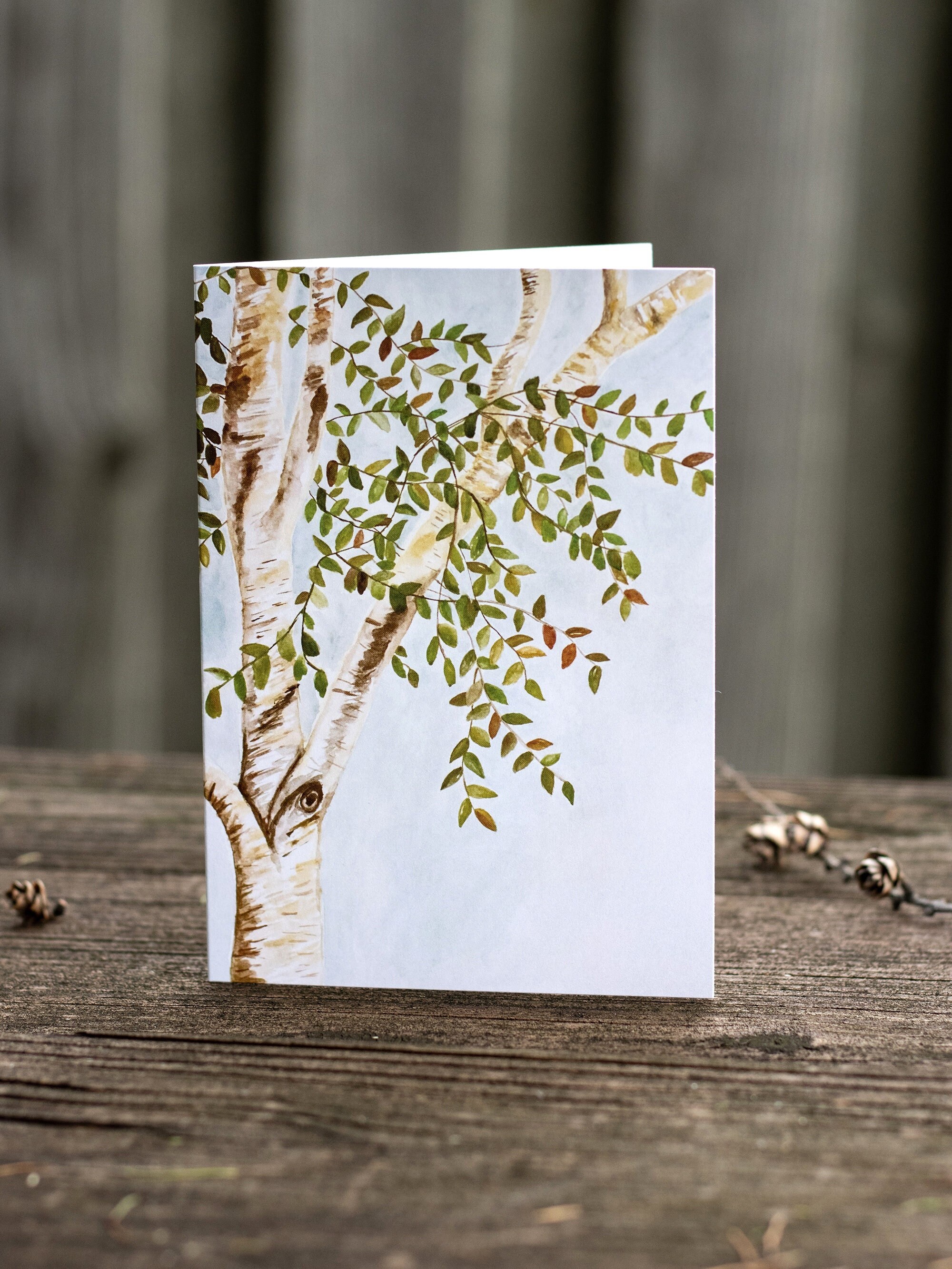 Birch Tree Watercolor Card | Fall Blank Greeting Card