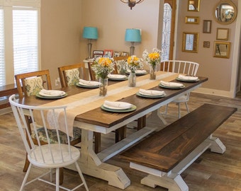 Trestle Farmhouse Dining Table With Matching Bench Trestle Farmhouse Dining Table With Matching Bench