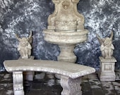 Palermo Wall Fountain with Gargoyles on Pedestals and Curved Bench Package Cement Water Feature Concrete European Garden Fountain Cast Stone