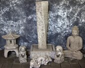 Rustic Twist Fountain with Oriental Pagoda and Meditating Buddha Package Cement Water Feature Concrete Garden Fountain Art Cast Stone Fuente