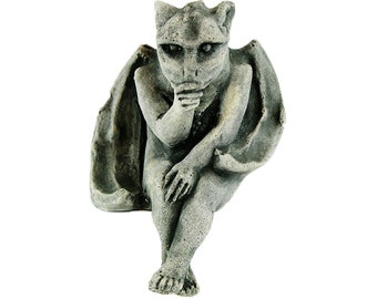 Sitting Gargoyle Statue: Handmade Cast Stone Garden Art (7.5" H)