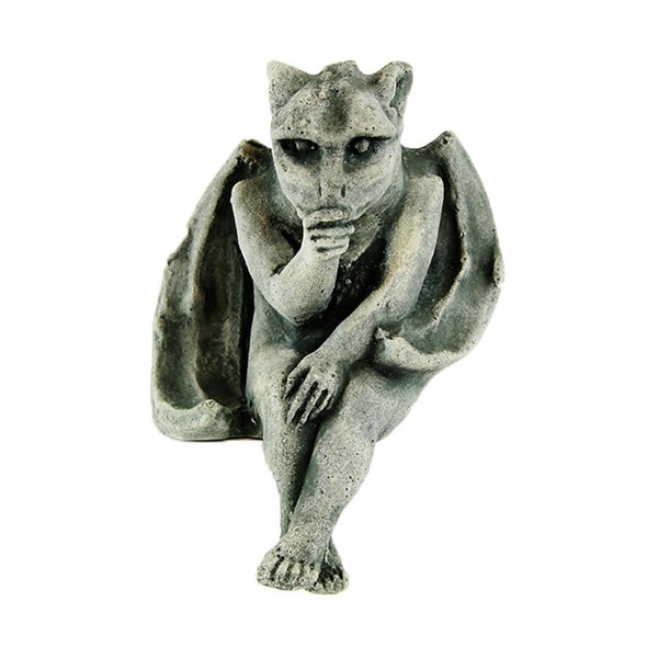 Sitting Gargoyle Statue: Handmade Cast Stone Garden Art (7.5" H)
