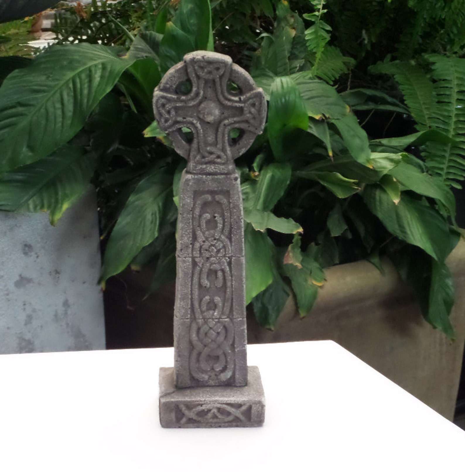 Celtic Cross Concrete Garden Statue Religious Cement Irish Etsy