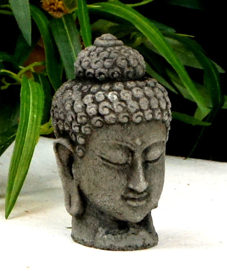 Small Buddha Head Statue Asian Cement Figurine Chinese Carved Etsy