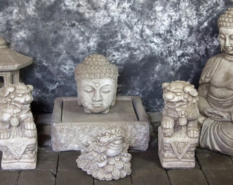 Buddha Head Fountain with Kamakura Buddha and Japanese Lantern with ChanChu Package Cement Water Feature Concrete Garden Fountain Cast Stone