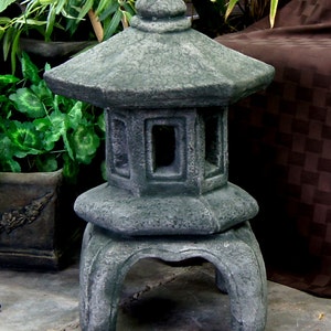 Rustic Twist Fountain with Japanese Pagoda & Dragon with Buddha Lantern Package Cement Water Feature Concrete Garden Fountain Art CastStone image 3