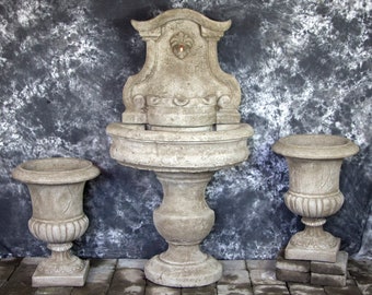 Palermo Wall Fountain with Italian Palazzo Urns Package Cement Water Feature Concrete Garden Fountain Art Cast Stone European Fountain