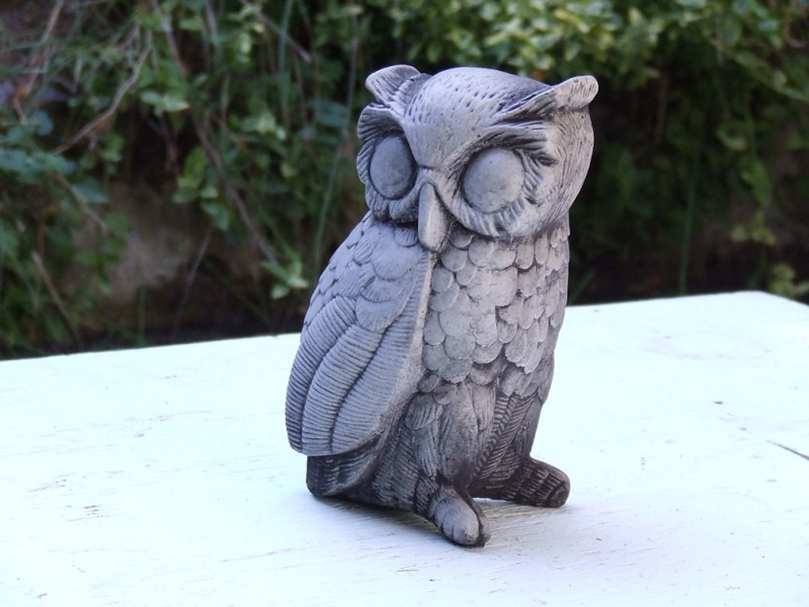 Owl Concrete Garden Statue Cement Animal Figure Cast Stone Owl Etsy