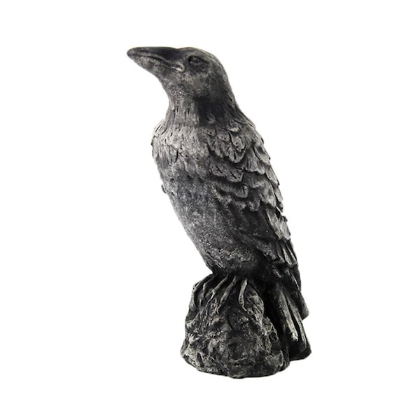 Raven Statue Cement Figurine Bird European Cast Stone Sculpture Crow Garden Statue