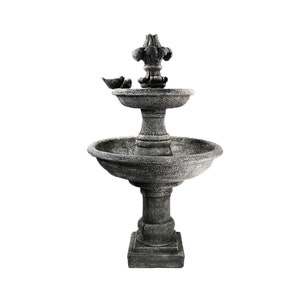 Two Tier Concrete Garden Fountain: Ravello FDL Finial & Birds
