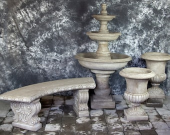 Three Tier Renaissance Fountain with Italian Palazzo Urns Package #1016 Concrete Water Feature Cement Garden Fountain Cast Stone Fountain