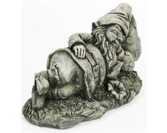 Gnome Sleeping Decorative Concrete Statue Cement Gnome Figure Cast Stone Gnome Sculpture Garden Statue Art Decor