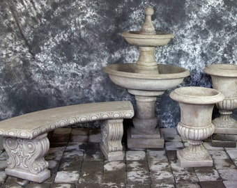 Ravello Two Tier Fountain with Italian Palazzo Urns Cement Garden Fountain Concrete Water Feature Cast stone Water Fountain