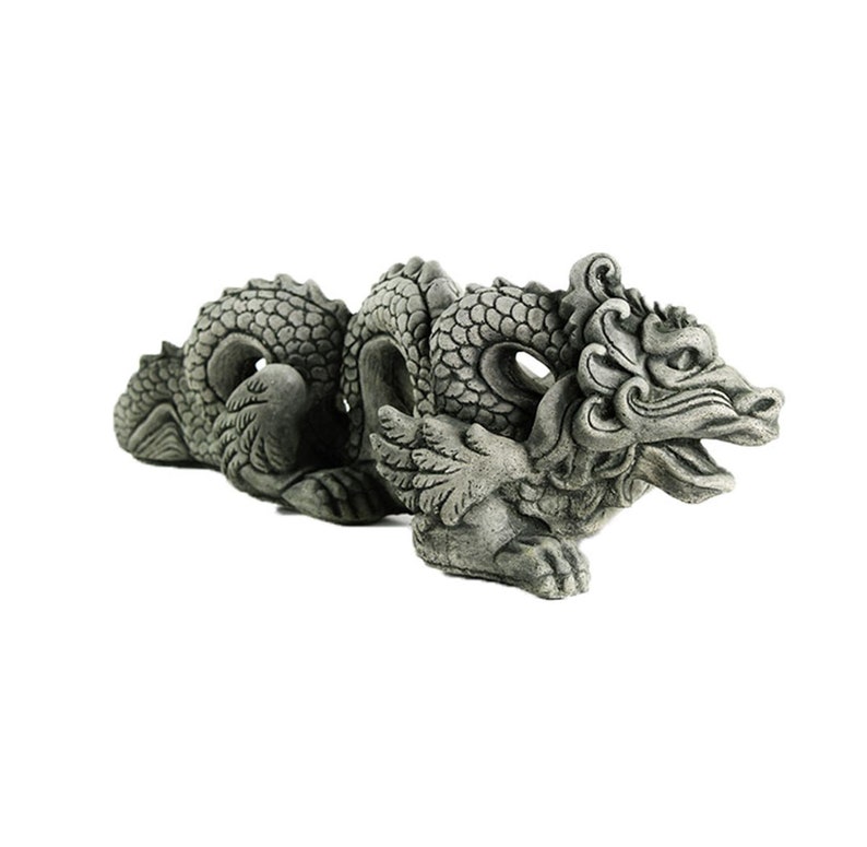 Chinese Dragon Statue Cement Figure Cast Stone Asian Sculpture Etsy