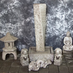Rustic Twist Fountain with Japanese Pagoda & Dragon with Buddha Lantern Package Cement Water Feature Concrete Garden Fountain Art CastStone image 1
