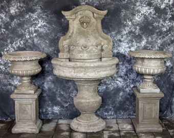 Palermo Wall Fountain with Italian Classic Urns and Pedestal Package Cement Water Feature Concrete Garden Fountain European Cast Stone Art