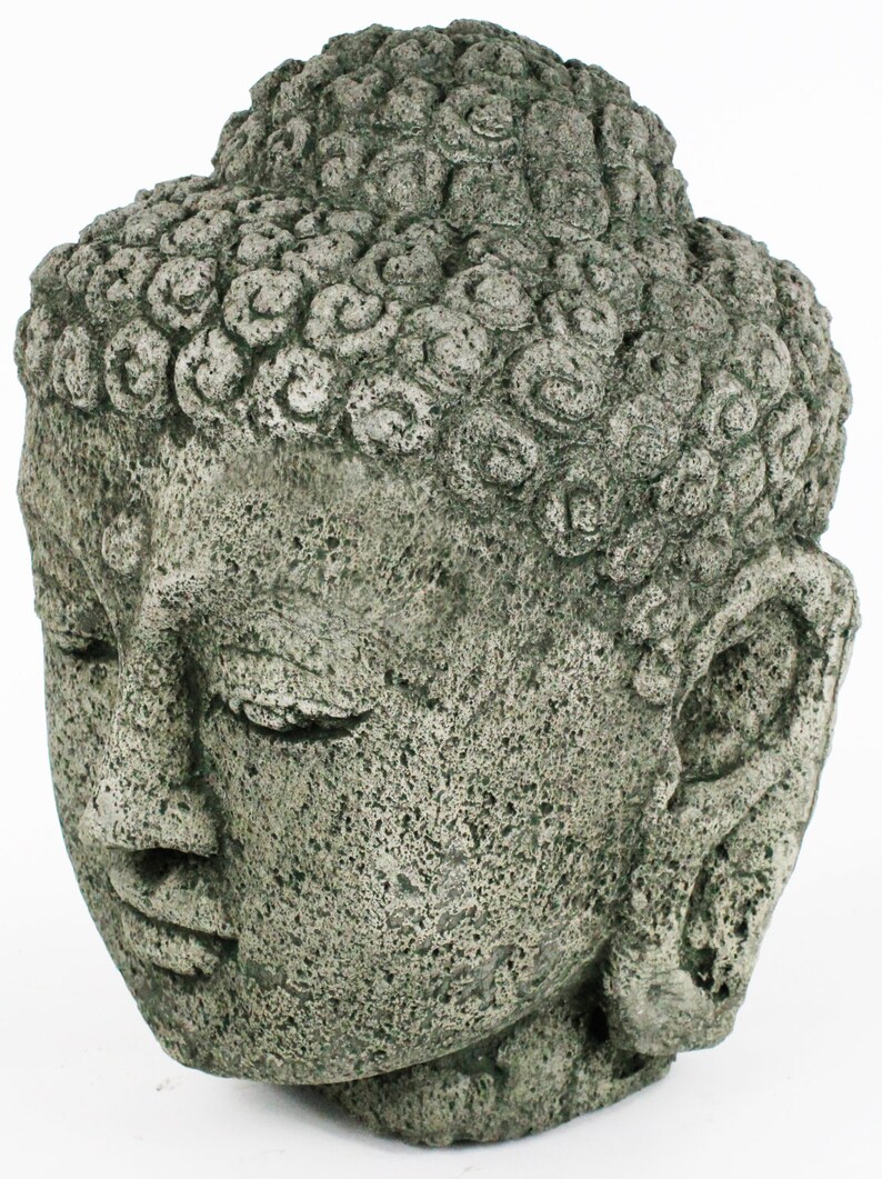 Buddha Head Concrete Garden Statue Cement Carved Asian Etsy