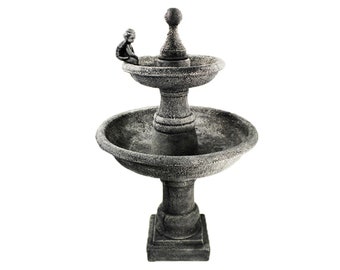 Ravello Two Tier Fountain with Angel Cement Water Feature Concrete Garden Fountain Cast Stone European Fountain