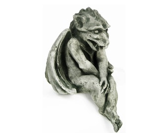 Sitting Gargoyle Statue: Handmade Concrete Garden Sculpture (11 inches)