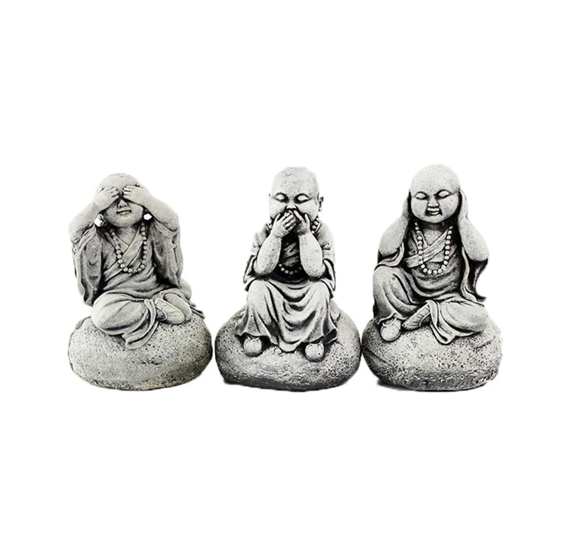 Three Wise Monks Statues Set of 3 Sitting Cement Buddha | Etsy