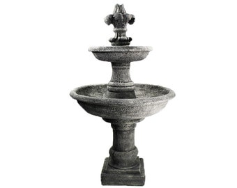 Ravello Two Tier Fountain with Fleur de Lis Finial Cement Water Feature Concrete Garden Fountain Cast Stone European Fountain