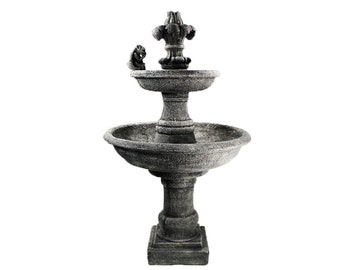 Ravello Two Tier Fountain with FDL Finial and Gargoyle Cement Water Feature Concrete Garden Fountain Cast Stone European Fountain