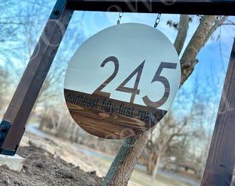 Driveway address sign, custom address sign, round address sign, round cedar sign, yard sign, house numbers sign, property sign