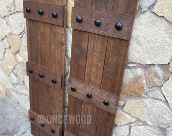 Board and Batten cedar Shutters, rustic shutters, wooden shutters, cedar shutter exterior, custom cedar shutters, Spanish style