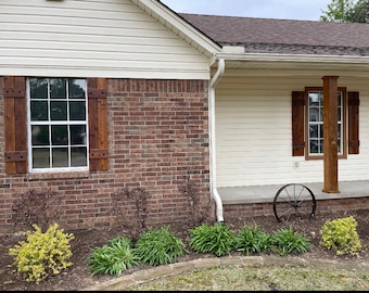 Stained Cedar Shutters: Rustic Board and Batten Exterior Shutters