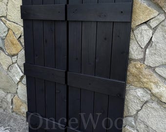 Classic cedar shutters, 4 board 3 batten shutters, farmhouse style shutters, French country shutters, French blue shutters, black shutters