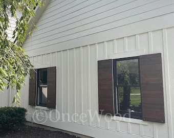 Cedar Plank Shutters, Rustic Modern Farmhouse Style, Custom Sizes, mid-century shutters, exterior shutters