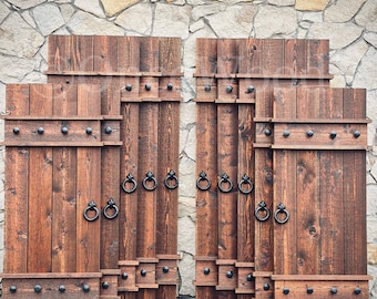 4 board 2 batten cedar shutters, extra wide shutters, French country style shutters, cedar shutters, exterior shutters, custom shutters