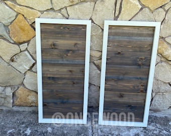 Modern shutters, cedar shutters, wooden shutters, two toned shutters, custom shutters, farmhouse shutters, gray and white shutters