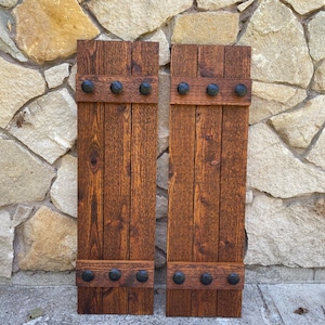 Stained cedar shutters, exterior shutters, Board and Batten shutters, Rustic Shutters, Wooden Shutters, 65” x 17” Pair, CUSTOM SIZES