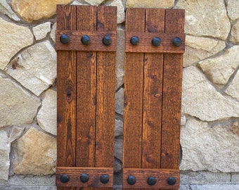 Stained cedar shutters, exterior shutters, Board and Batten shutters, Rustic Shutters, Wooden Shutters, 65” x 17” Pair, CUSTOM SIZES