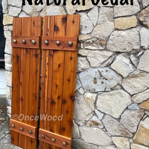 Natural Cedar Stained shutters, exterior shutters, Board and Batten shutters, Rustic Shutters, Wooden Shutters, 68&quot;x 17&quot;