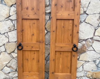 French Craftsman Cedar Shutters, Farmhouse Style, Chateau Stain, exterior shutters, new shutters, cedar shutters, wooden shutters