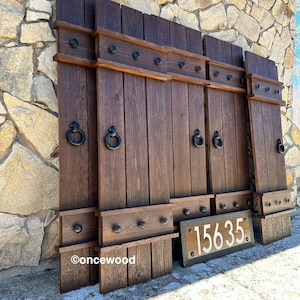 French Country Shutters, Cedar Shutters, unique shutters, farmhouse shutters, board and batten shutters, wood shutters, 48" shutters