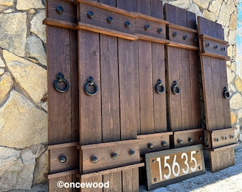 French Country Shutters, Cedar Shutters, unique shutters, farmhouse shutters, board and batten shutters, wood shutters, 48" shutters