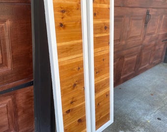 Modern shutters, contemporary modern shutters, wooden shutters, two toned shutters, custom shutters, farmhouse shutters