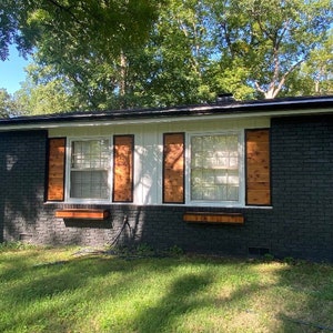 Handcrafted Cedar Shutters: Two-Tone Modern Farmhouse Style
