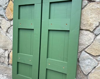 Custom  shutters, cedar shutters, exterior shutters, craftsman style shutters, board and batten, wood shutters, stained shutters