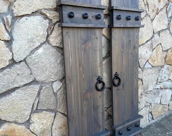Exterior shutters, French Country Style shutters, cedar shutters, rustic shutters, custom shutters